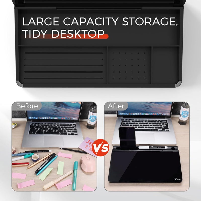 TOWON Small Compact Glass Desktop Whiteboard with Storage – 12 x 7 in Dry Erase Board for Desk, Home Office, School | Includes 5 Markers, Eraser & Holder | Space-Saving Organizer, Aesthetic Black - Image 5